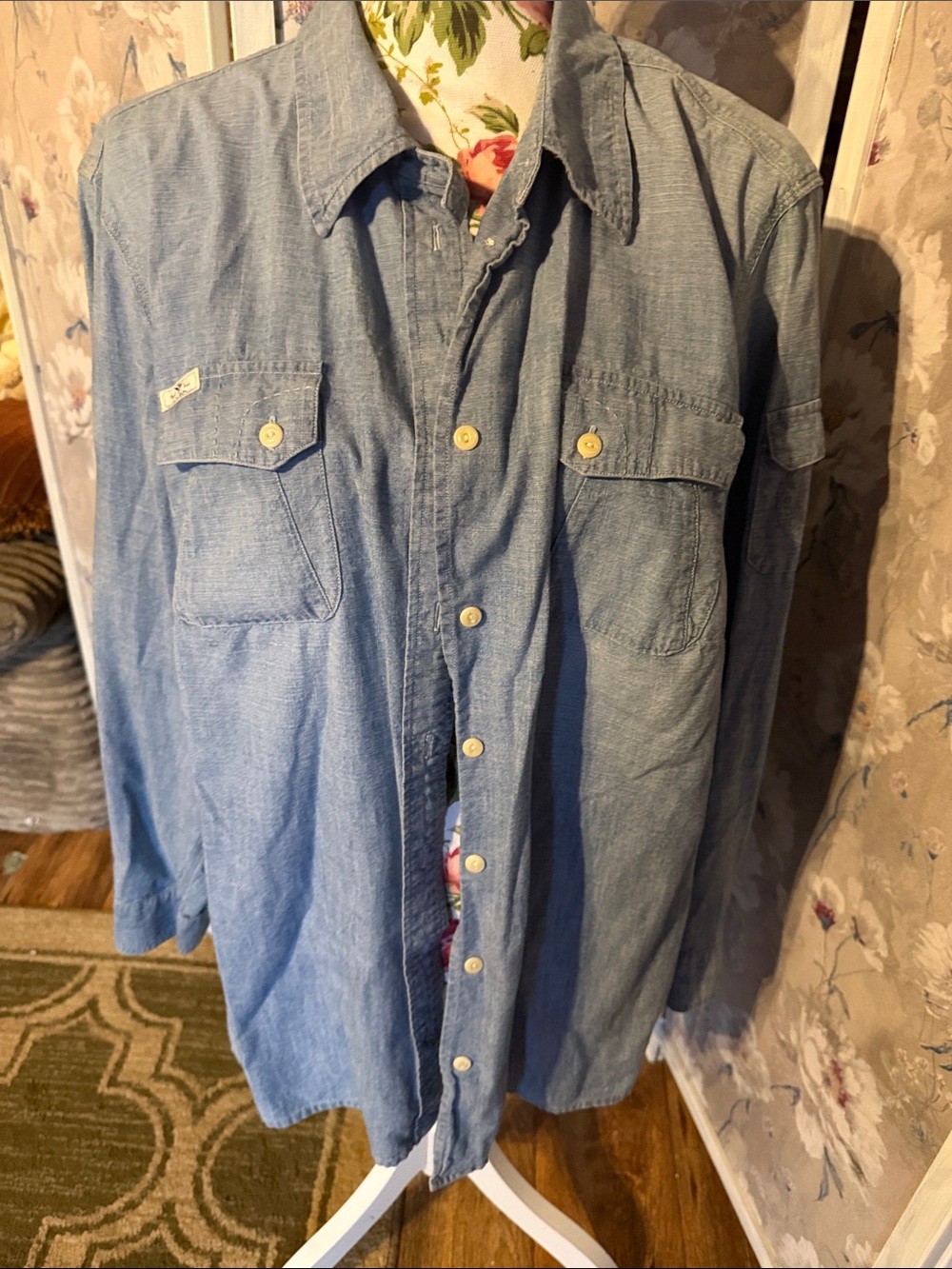Lauren Ralph Lauren Chambray Denim Long Sleeves Button Down Shirt Plus Size 2X